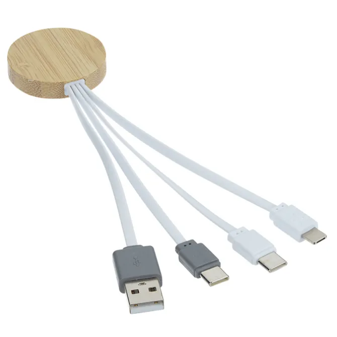 Bamboo Accent Duo Charging Cable - Round