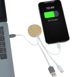 Bamboo Accent Duo Charging Cable - Round