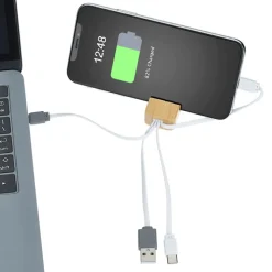 Bamboo Phone Stand Duo Charging Cable