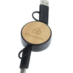 Bamboo Retractable Duo Charging Cable