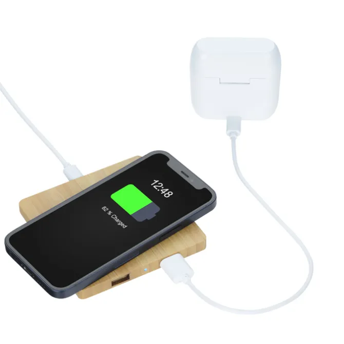 Bamboo Wireless Charging Pad with Hub - 24 hr