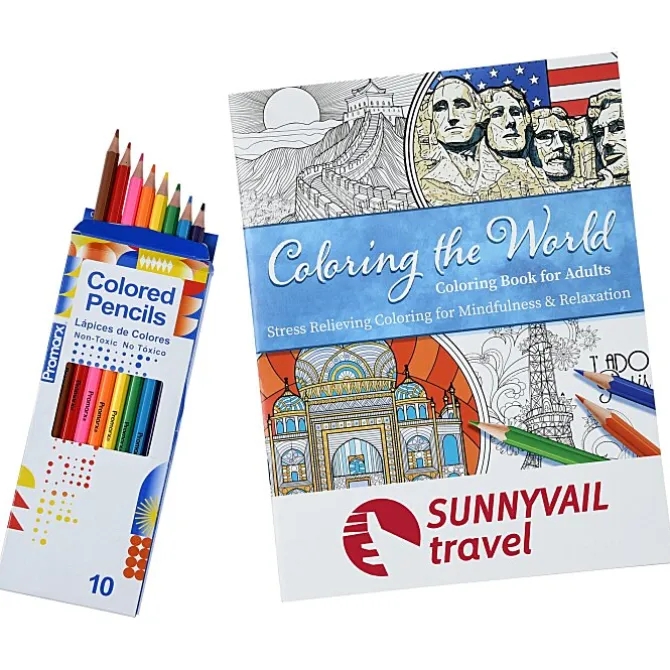 Coloring the World Stress Relieving Adult Coloring Book & Pencils