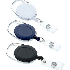 Domed Oval Metal Retractable Badge Holder with Carabiner