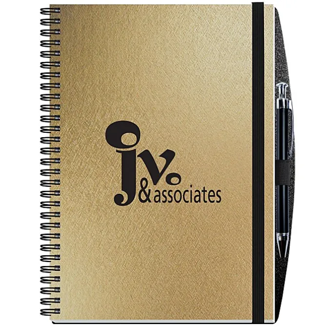 Elite Metallic Paperboard Journal with Pen - 10 inches x 7 inches -50 sheet