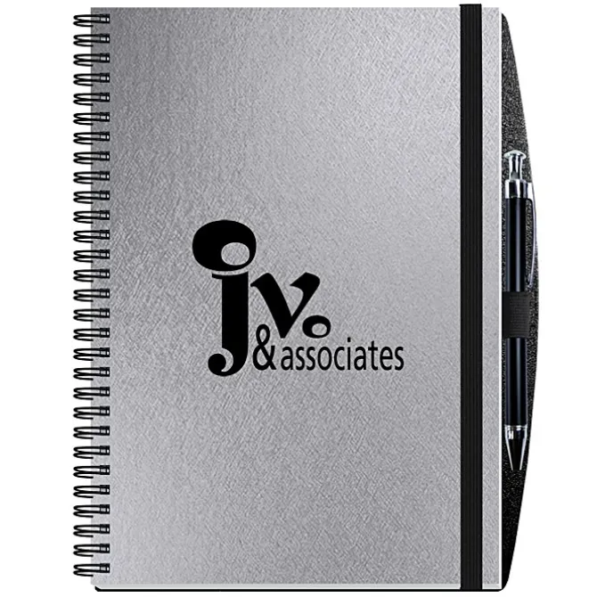 Elite Metallic Paperboard Journal with Pen - 10 inches x 7 inches -50 sheet