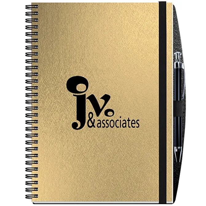 Elite Metallic Paperboard Journal with Pen - 10 inches x 7 inches -50 sheet