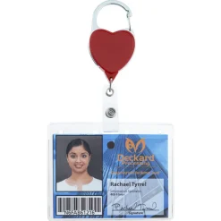 Heavy Duty Clip On Retractable Badge Holder - Heart - Label