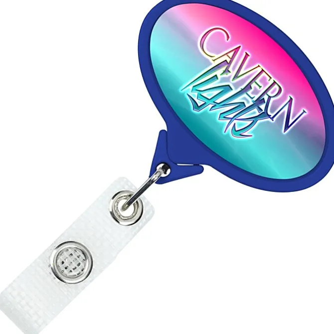 Jumbo Retractable Badge Holder with Antimicrobial Additive - 40 inches Oval - Label