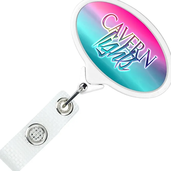 Jumbo Retractable Badge Holder with Antimicrobial Additive - 40 inches Oval - Label