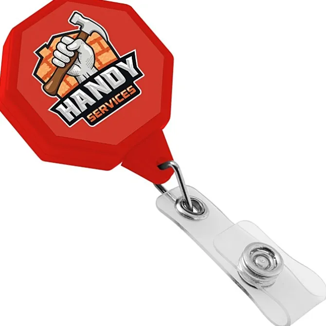 Jumbo Retractable Badge Holder - 40 inches - Octagon - Label