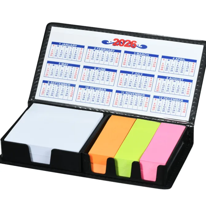 Memo Box with Adhesive Notes and Calendar - 24 hr