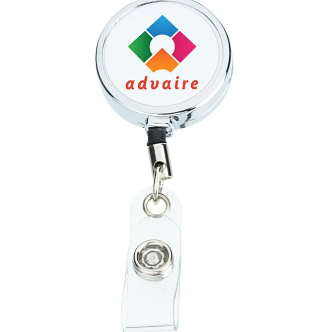 Metal Retractable Badge Holder - Slip Clip - Round