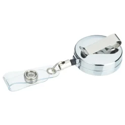 Metal Retractable Badge Holder - Slip Clip - Round - Laser Engraved