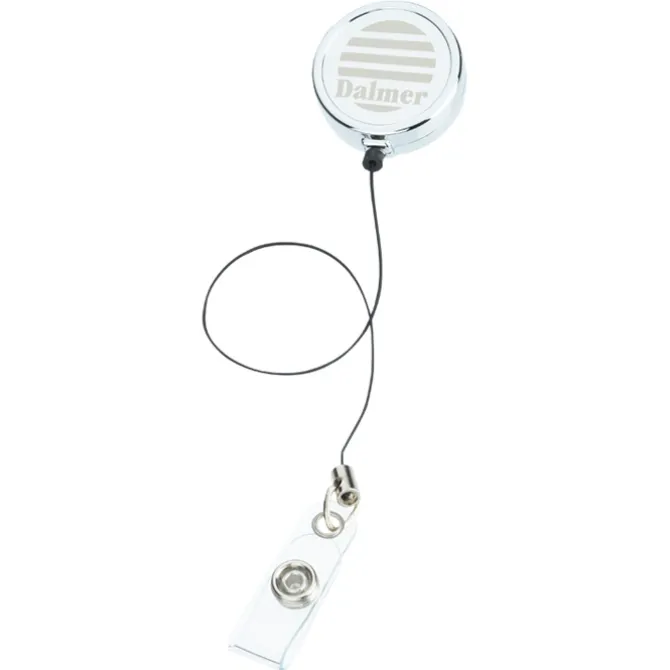 Metal Retractable Badge Holder - Slip Clip - Round - Laser Engraved