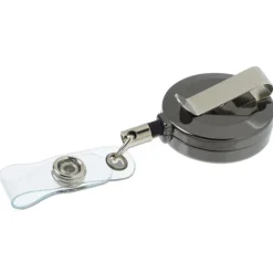 Metal Retractable Badge Holder - Slip Clip - Round - Gunmetal - Laser Engraved