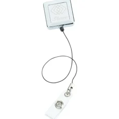 Metal Retractable Badge Holder - Slip Clip - Square - Laser Engraved