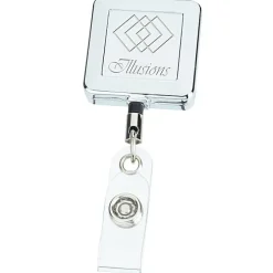Metal Retractable Badge Holder - Slip Clip - Square - Laser Engraved