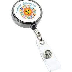 Metal Retractable Badge Holder - Slip Clip - Round - Gunmetal