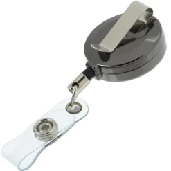 Metal Retractable Badge Holder - Slip Clip - Round - Gunmetal