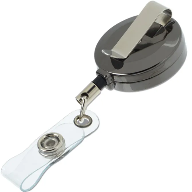 Metal Retractable Badge Holder - Slip Clip - Round - Gunmetal