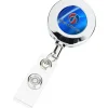 Metal Retractable Badge Holder - Alligator Clip - Round - Label