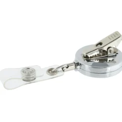 Metal Retractable Badge Holder - Alligator Clip - Round - Label