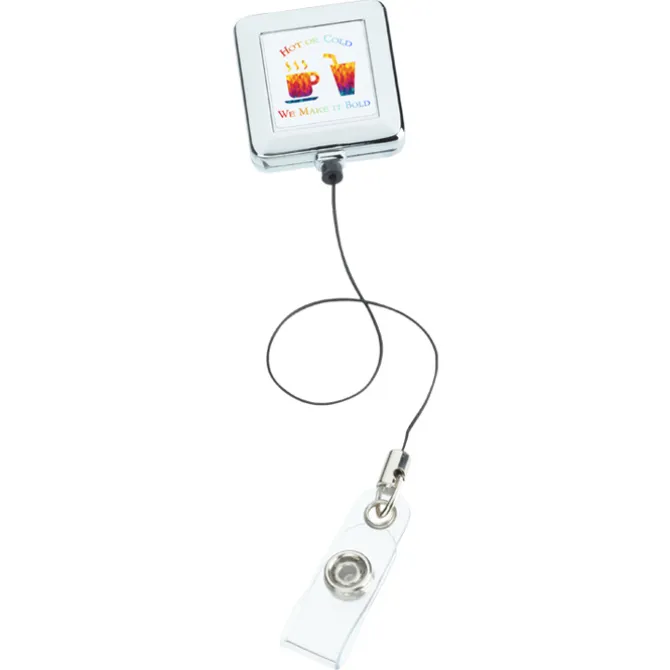 Metal Retractable Badge Holder - Slip Clip - Square