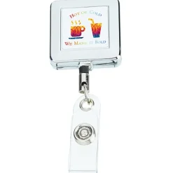 Metal Retractable Badge Holder - Slip Clip - Square