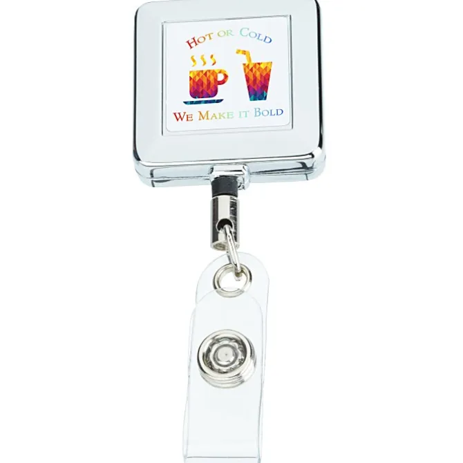 Metal Retractable Badge Holder - Slip Clip - Square