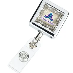 Metal Retractable Badge Holder - Alligator Clip - Square - Label