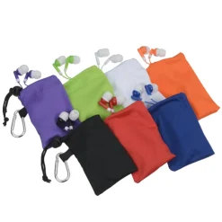 Microfiber Pouch with Colorful Earbuds
