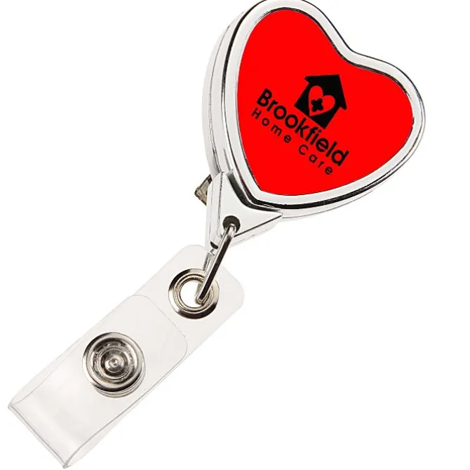 Retractable Badge Holder - Heart - Chrome Finish - Label