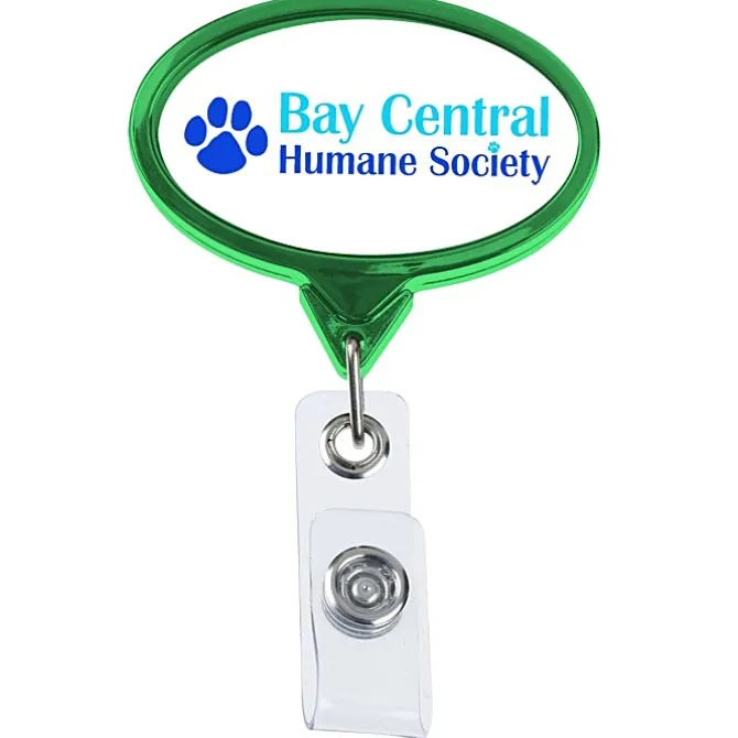 Retractable Badge Holder - Oval - Chrome Finish - Label