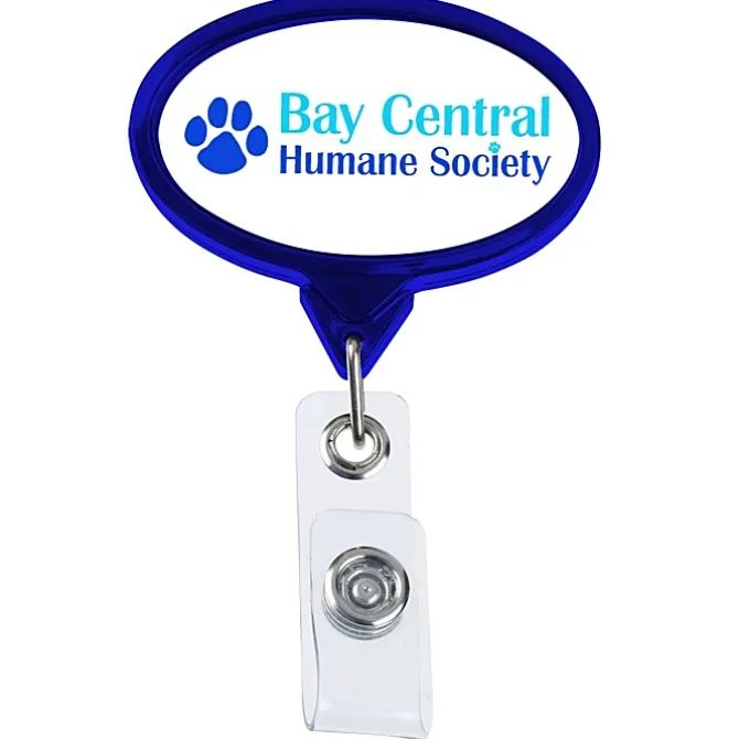Retractable Badge Holder - Oval - Chrome Finish - Label