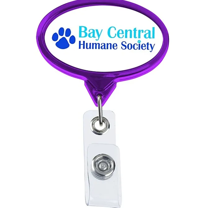 Retractable Badge Holder - Oval - Chrome Finish - Label