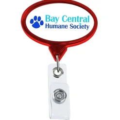 Retractable Badge Holder - Oval - Chrome Finish - Label