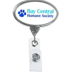 Retractable Badge Holder - Oval - Chrome Finish - Label