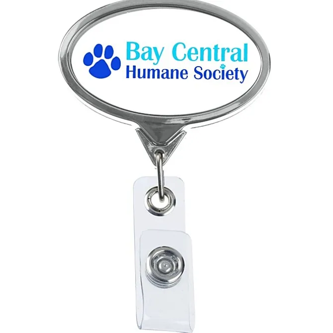 Retractable Badge Holder - Oval - Chrome Finish - Label