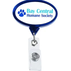 Retractable Badge Holder - Oval - Chrome Finish - Label