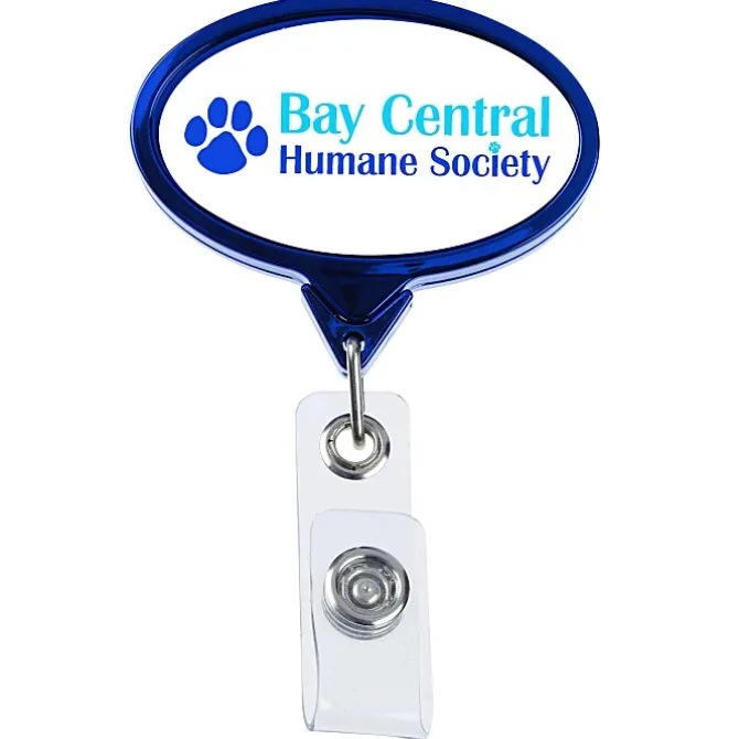 Retractable Badge Holder - Oval - Chrome Finish - Label