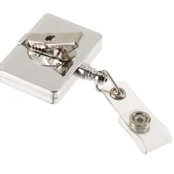 Retractable Badge Holder - Rectangle - Chrome Finish - Label