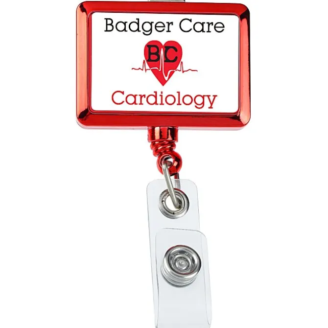 Retractable Badge Holder - Rectangle - Chrome Finish - Label