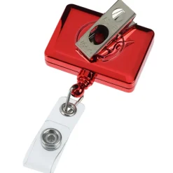 Retractable Badge Holder - Rectangle - Chrome Finish - Label