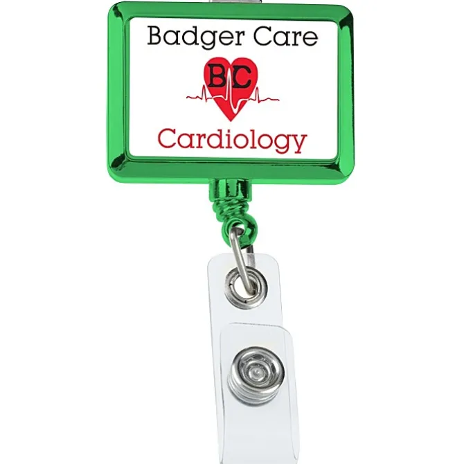 Retractable Badge Holder - Rectangle - Chrome Finish - Label