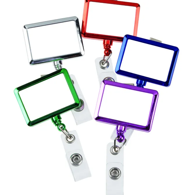 Retractable Badge Holder - Rectangle - Chrome Finish - Label