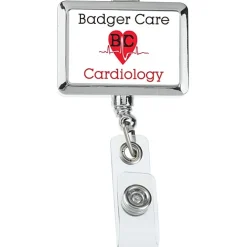 Retractable Badge Holder - Rectangle - Chrome Finish - Label