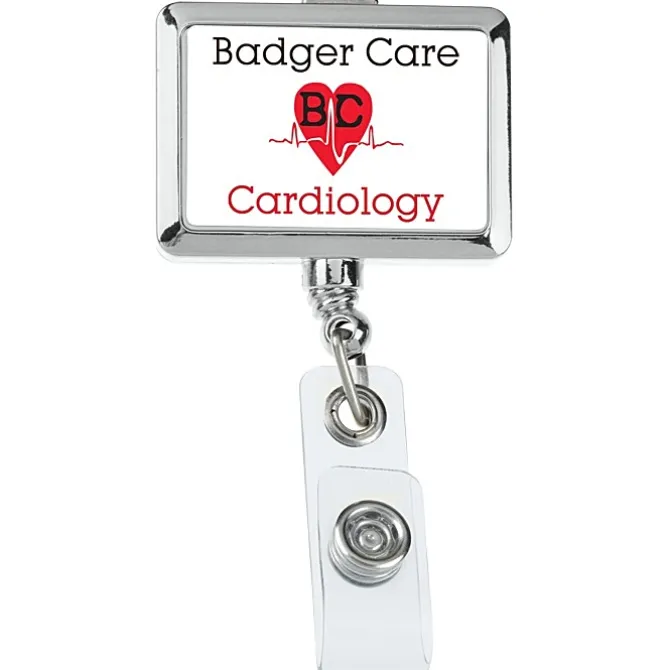 Retractable Badge Holder - Rectangle - Chrome Finish - Label