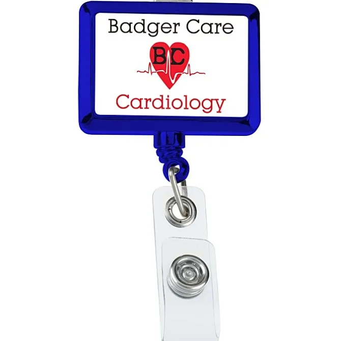 Retractable Badge Holder - Rectangle - Chrome Finish - Label