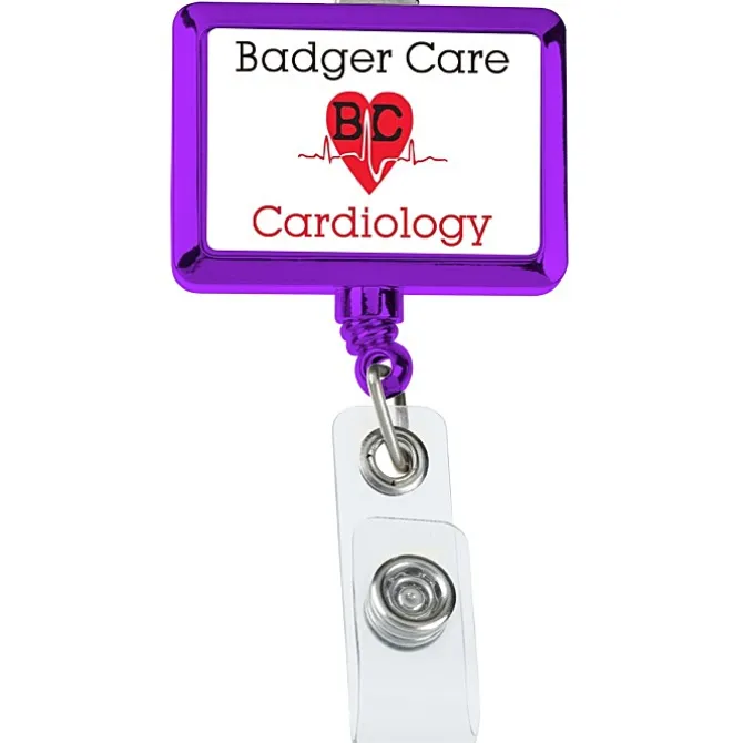 Retractable Badge Holder - Rectangle - Chrome Finish - Label