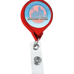 Retractable Badge Holder - Round - Chrome Finish - Label